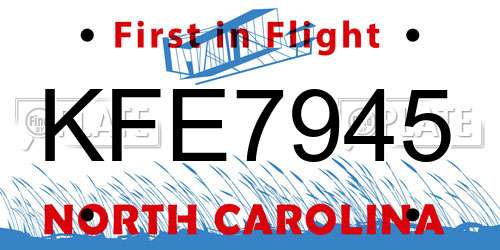 KFE7945 North Carolina License Plate