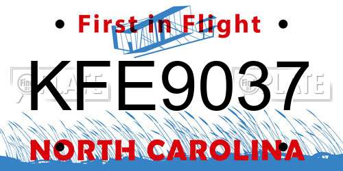 KFE9037 North Carolina License Plate