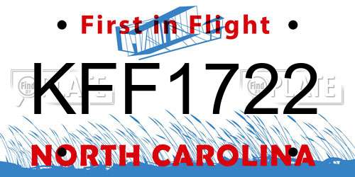 KFF1722 North Carolina License Plate