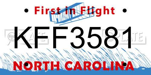 KFF3581 North Carolina License Plate
