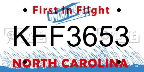 KFF3653 North Carolina License Plate