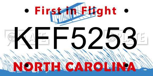 KFF5253 North Carolina License Plate
