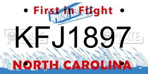 KFJ1897 North Carolina License Plate