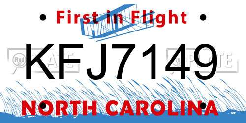 KFJ7149 North Carolina License Plate