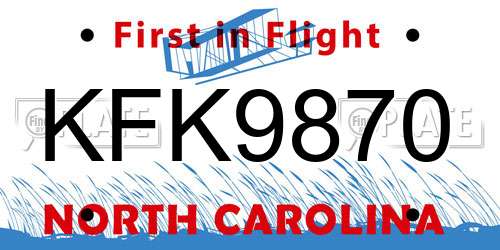 KFK9870 North Carolina License Plate