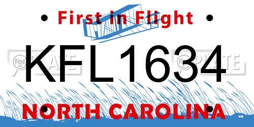KFL1634 North Carolina License Plate