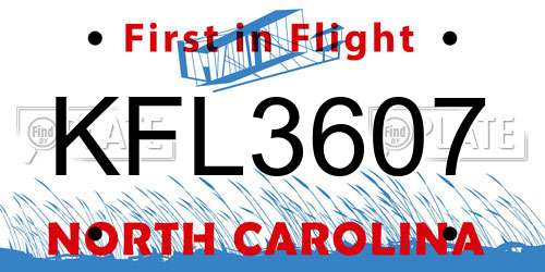 KFL3607 North Carolina License Plate