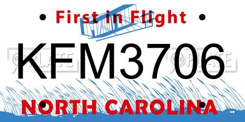 KFM3706 North Carolina License Plate