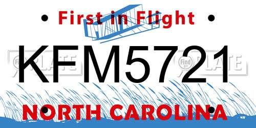 KFM5721 North Carolina License Plate