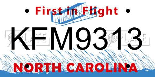 KFM9313 North Carolina License Plate
