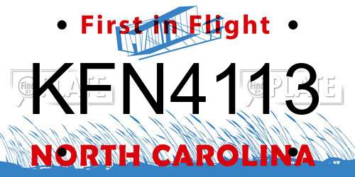 KFN4113 North Carolina License Plate