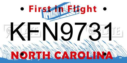 KFN9731 North Carolina License Plate