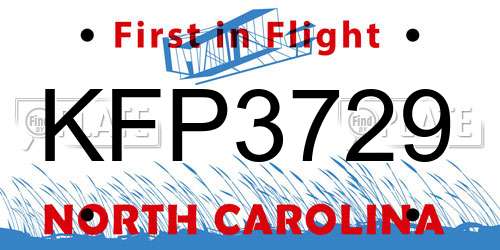 KFP3729 North Carolina License Plate