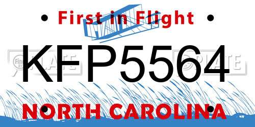 KFP5564 North Carolina License Plate