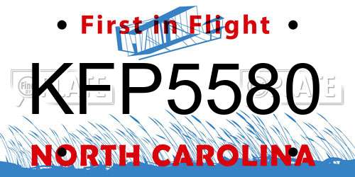 KFP5580 North Carolina License Plate