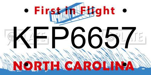 KFP6657 North Carolina License Plate