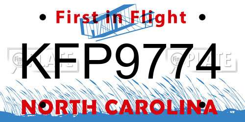 KFP9774 North Carolina License Plate