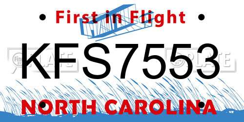 KFS7553 North Carolina License Plate