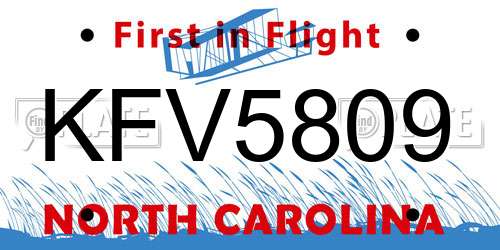 KFV5809 North Carolina License Plate