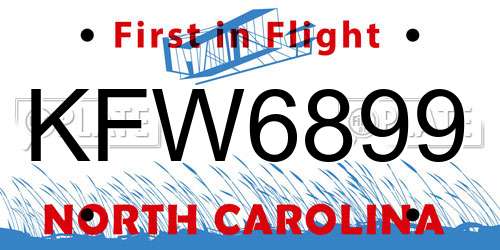 KFW6899 North Carolina License Plate