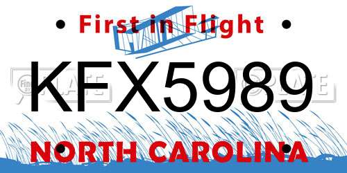 KFX5989 North Carolina License Plate