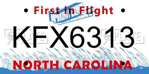 KFX6313 North Carolina License Plate