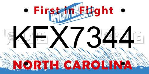 KFX7344 North Carolina License Plate