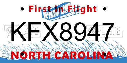 KFX8947 North Carolina License Plate