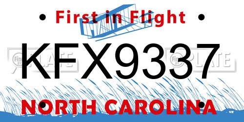 KFX9337 North Carolina License Plate