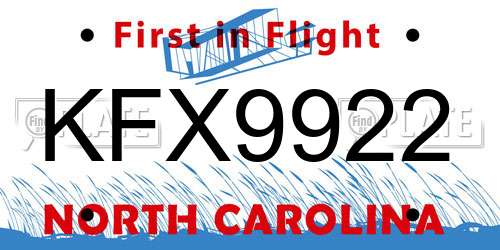 KFX9922 North Carolina License Plate