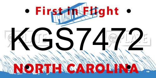 KGS7472 North Carolina License Plate