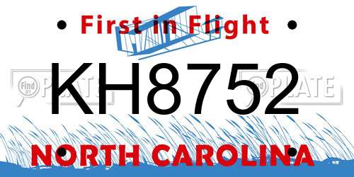 KH8752 North Carolina License Plate
