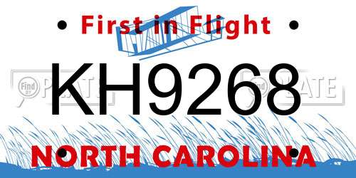 KH9268 North Carolina License Plate