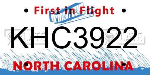 KHC3922 North Carolina License Plate