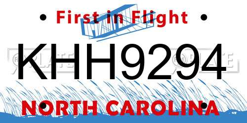KHH9294 North Carolina License Plate