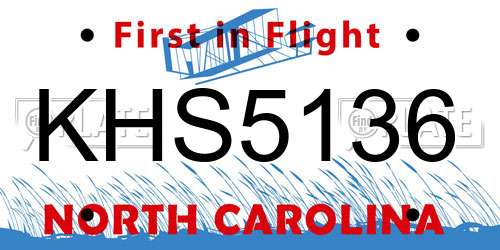 KHS5136 North Carolina License Plate