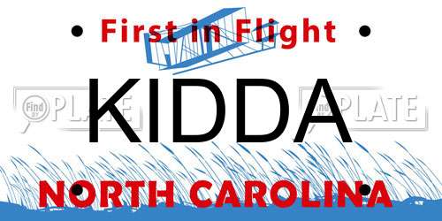 KIDDA North Carolina License Plate
