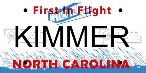KIMMER North Carolina License Plate