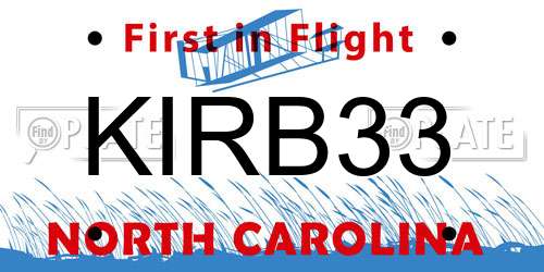 KIRB33 North Carolina License Plate