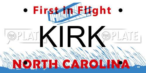 KIRK North Carolina License Plate