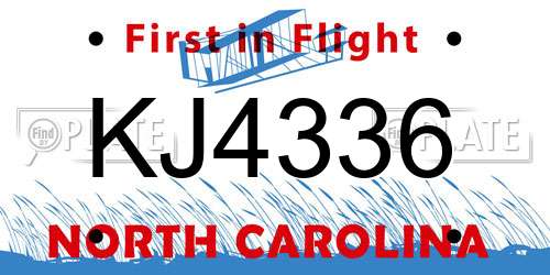 KJ4336 North Carolina License Plate