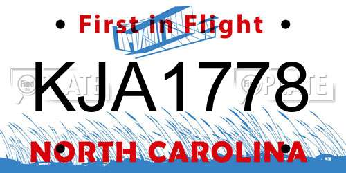 KJA1778 North Carolina License Plate