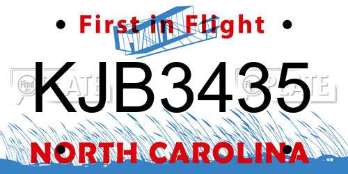 KJB3435 North Carolina License Plate