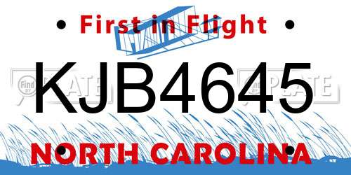 KJB4645 North Carolina License Plate