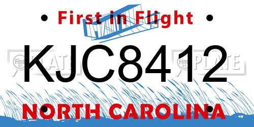 KJC8412 North Carolina License Plate