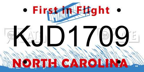 KJD1709 North Carolina License Plate