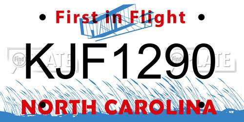 KJF1290 North Carolina License Plate