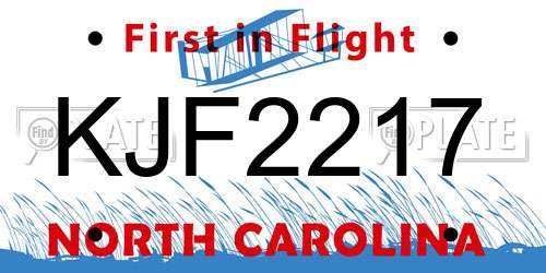 KJF2217 North Carolina License Plate