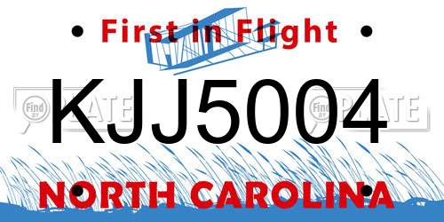 KJJ5004 North Carolina License Plate
