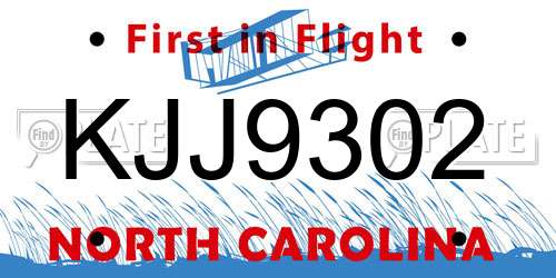 KJJ9302 North Carolina License Plate
